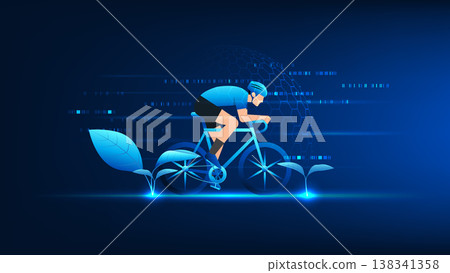 Net zero technology bicycle as a sustainable transportation solution, representing energy saving, eco-friendly mobility, carbon reduction, green lifestyle, clean energy initiatives for a sustainable 138341358