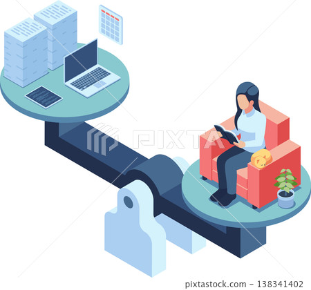 Isometric Woman Balancing Work and Relaxation for Burnout Prevention Isometric Woman Balancing Work and Relaxation for Burnout Prevention 138341402