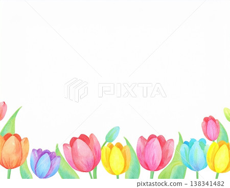 背景是一排手繪風格的鬱金香。 138341482