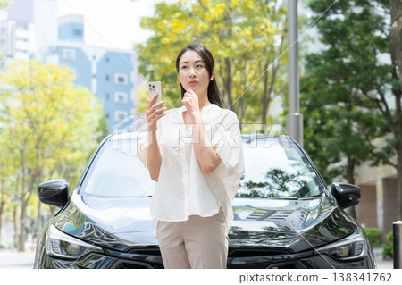 Woman, car, smartphone, rideshare Woman, car, smartphone, rideshare 138341762