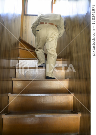 Staircase handrail before installation (before and after images) Staircase handrail before installation (before and after images) 138341972