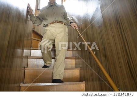 Staircase handrail after installation (before and after images) Staircase handrail after installation (before and after images) 138341973