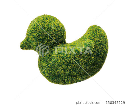 白色背景上的鴨形人造苔蘚物體。 138342229