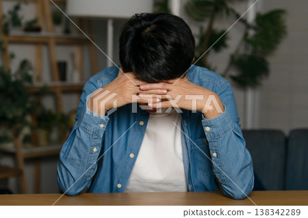 Male, troubled, despairing, casual Male, troubled, despairing, casual 138342289