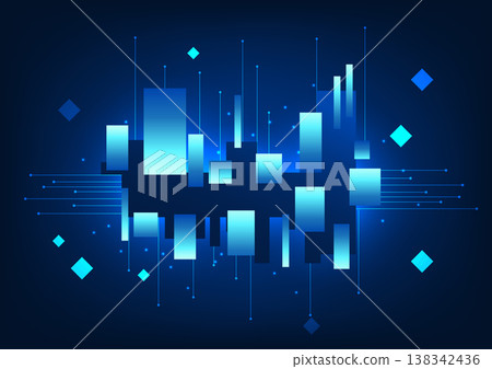 Abstract technology background Square geometric shapes overlapped on top of each other along with connecting lines It represents the storage of technology and the export of data. To be stable and safe 138342436