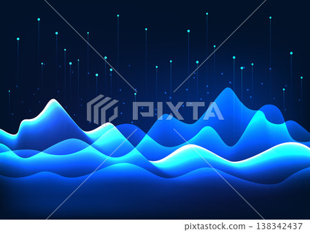 Big data technology background, the lines are overlapping waves with many layers, representing the transmission of large data from many places to collect important information. 138342437