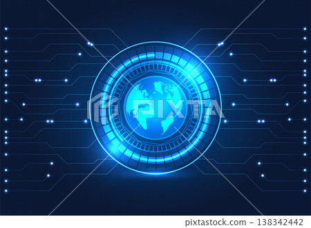 Technology circles with the world inside a system of the Internet that covers the world, making it easy to send information or do business. Saves time and budget 138342442