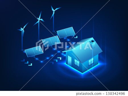 Renewable energy technology Electrical energy obtained from nature Wind energy from wind turbines Solar energy from solar cells where electricity enters homes, cities, and industrial factories 138342496