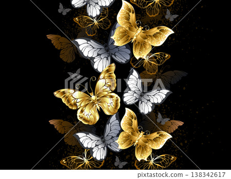 Vertical composition of golden butterflies 138342617