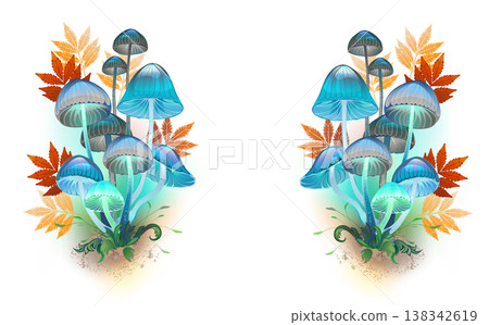 Composition with blue mushrooms Composition with blue mushrooms 138342619