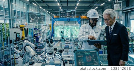 Meeting at the manufacturing site 138342658