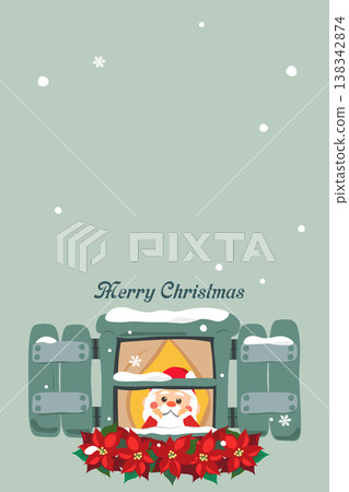 A Christmas card featuring Santa Claus gazing out the window (vertical orientation) A Christmas card featuring Santa Claus gazing out the window (vertical orientation) 138342874