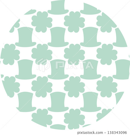Circle monochrome green backdrop of clover leaves and leprechaun hat St Patrick Day minimal backdrop. Vector illustration Irish Holiday Themed Media Post Background invite, promo banner, leaflets, tag 138343096