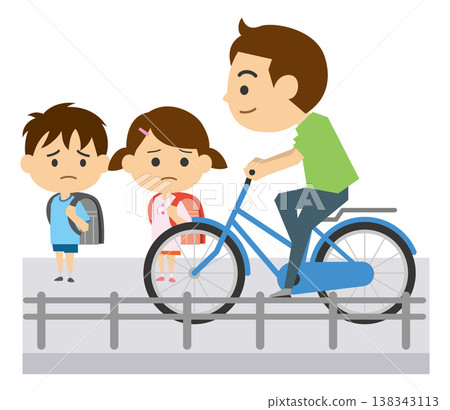 一幅插圖描繪了一名男子騎自行車阻礙行人通行的情景。 138343113