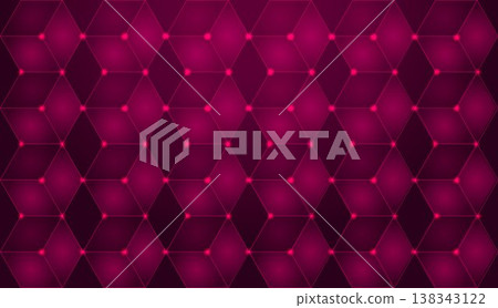 Pink 3d geometric cube pattern with glowing dots. Pink 3d geometric cube pattern with glowing dots. 138343122