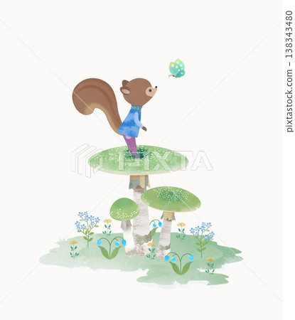 Squirrel and mushroom Squirrel and mushroom 138343480