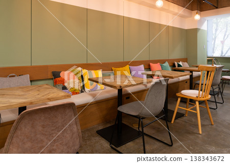 Cafe-style office with free-address workspace Cafe-style office with free-address workspace 138343672