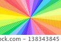 A background with rainbow-colored dots and stripes, featuring a focus line pattern. Suitable for 16:9 video thumbnails. 138343845