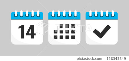 Set icons page calendar - day 14, agenda, done Set icons page calendar - day 14, agenda, done 138343849