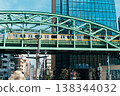 Arch bridges and commuter trains in the city 138344032