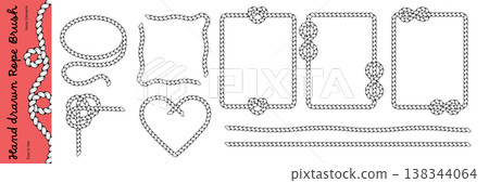 Rope border frames with nautical knots and braided texture. Vintage sailor or pirate ornament. 138344064