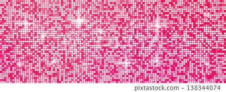 Pink sequin sparkle mosaic texture. Disco ball pattern. Party bg with sparkle lights. Seamless nightclub background. Pink sequin sparkle mosaic texture. Disco ball pattern. Party bg with sparkle lights. Seamless nightclub background. 138344074