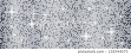 Silver disco ball seamless pattern. Abstract mirror mosaic with glitter shine. Party wallpaper. 138344075