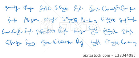 Fake signature collection. Vector handwritten scrawls and abstract autographs. Fake signature collection. Vector handwritten scrawls and abstract autographs. 138344085