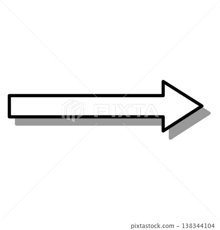 一個簡單的白色水平箭頭，帶有陰影，指向右側。 138344104