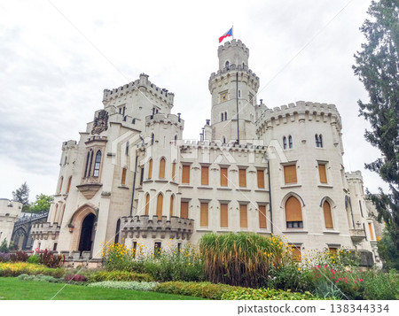 Hluboka Castle facade with neogothic architecture in Czech Republic Hluboka Castle facade with neogothic architecture in Czech Republic 138344334