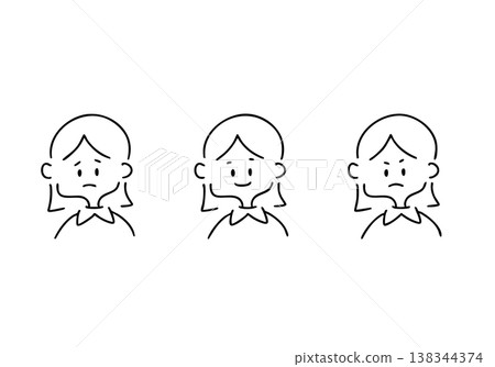A set of line drawings of women with various expressions. A set of line drawings of women with various expressions. 138344374