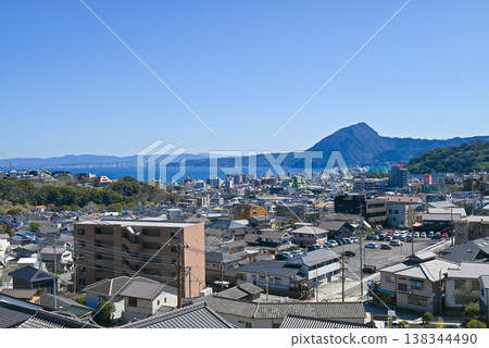 [Beppu City, Oita Prefecture] Kannawa Onsen - View of Beppu Bay and Beppu city from a hilltop. 138344490