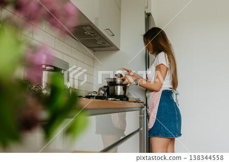 woman preparing a chocolate dessert 138344558