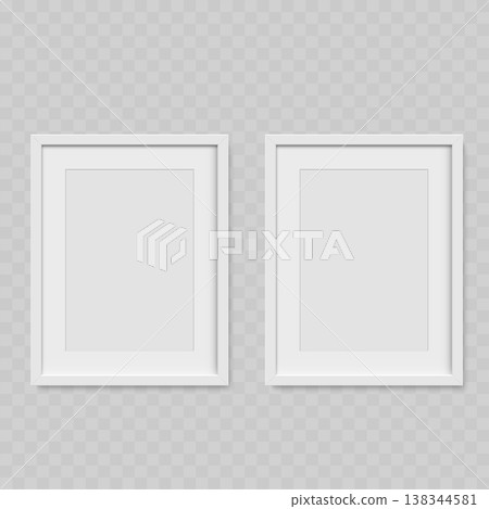 Realistic White Picture Frame Mockup Set. Vector Three Blank Vertical Poster Templates with Passepartout 138344581