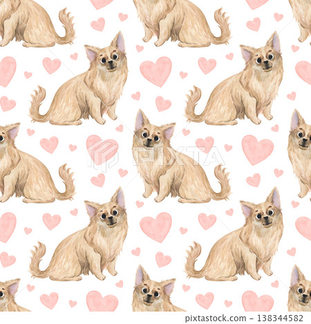 A watercolor illustration of a Chihuahua and hearts A watercolor illustration of a Chihuahua and hearts 138344582