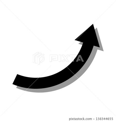A shadowed black curved arrow powerfully rising towards the upper right. A shadowed black curved arrow powerfully rising towards the upper right. 138344655