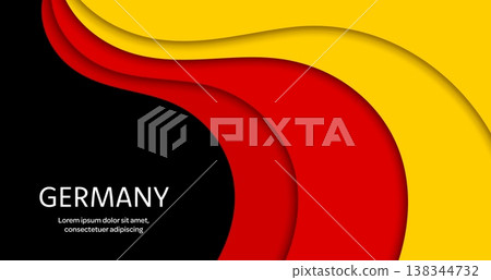 Paper cut national flag of Germany, red, black and yellow German papercut banner, vector background. Germany flag in paper cut waves trendy design for German national day or patriotic holiday symbol Paper cut national flag of Germany, red, black and yellow German papercut banner, vector background. Germany flag in paper cut waves trendy design for German national day or patriotic holiday symbol 138344732