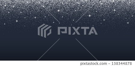 Silver shiny glitter star confetti particles with dust spray effect, vector background. Silver glitter particles and falling stars with luminous shimmer texture and light glow of sparkling sequins Silver shiny glitter star confetti particles with dust spray effect, vector background. Silver glitter particles and falling stars with luminous shimmer texture and light glow of sparkling sequins 138344878
