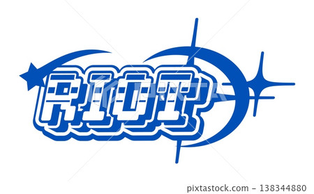 Blue Y2K streetwear riot icon or emblem. Brand futuristic Y2K emblem, apparel graphic vintage isolated vector label element. Clothing typography funky icon or streetwear text retro print Blue Y2K streetwear riot icon or emblem. Brand futuristic Y2K emblem, apparel graphic vintage isolated vector label element. Clothing typography funky icon or streetwear text retro print 138344880