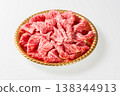 Wagyu beef loin, thinly sliced, for sukiyaki and shabu-shabu, marbled. 138344913