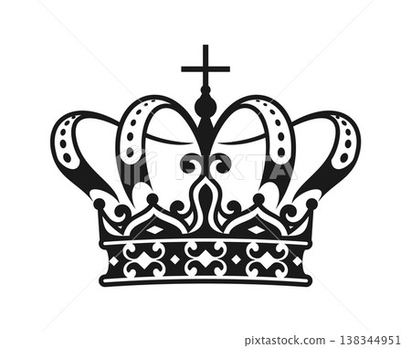 Heraldic emperor monarch precious crown. Antique heraldic king tiara, historic royal emperor crown. Ancient medieval monarch jewelry 138344951