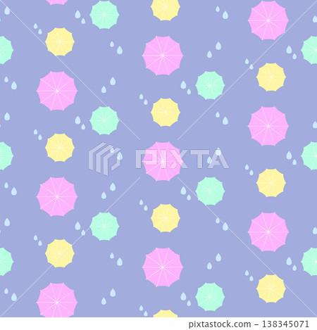 Seamless background with umbrellas and raindrops - Navy Seamless background with umbrellas and raindrops - Navy 138345071