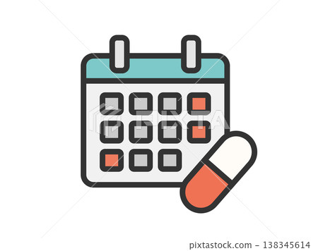 Illustration of a medication calendar icon (line drawing in color) Illustration of a medication calendar icon (line drawing in color) 138345614
