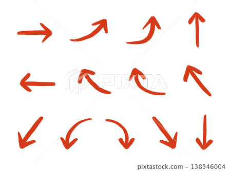 一組易於使用、可愛且簡單的手繪箭頭，採用柔和的紅色。 138346004