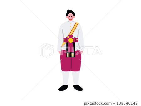 An illustration of a man wearing traditional Thai ethnic clothing. 138346142