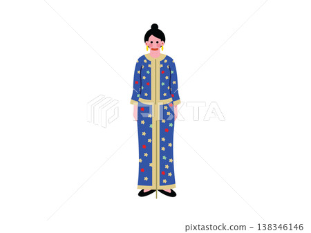 Illustration of a woman wearing traditional Singaporean ethnic clothing. 138346146