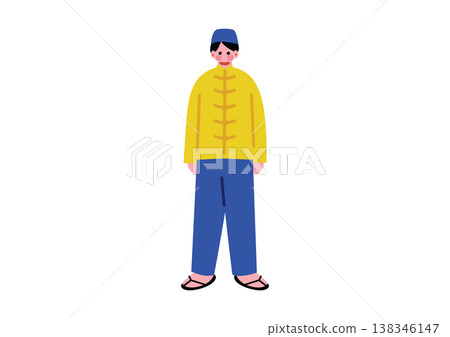 一位身著新加坡傳統民族服裝的男子的插圖。 一位身著新加坡傳統民族服裝的男子的插圖。 138346147