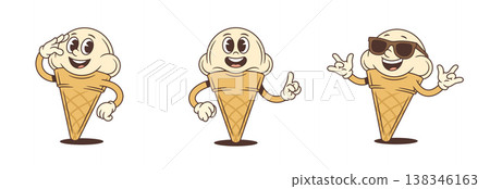 Cool Set Of Ice Cream Cone Cartoon Character Poses Vector Illustration Cool Set Of Ice Cream Cone Cartoon Character Poses Vector Illustration 138346163