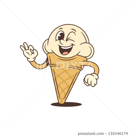 Winking Ice Cream Cone Showing Ok Sign Cartoon Character Vector Illustration Winking Ice Cream Cone Showing Ok Sign Cartoon Character Vector Illustration 138346174