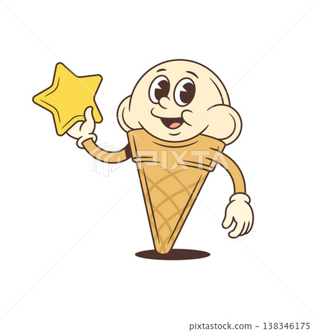 Cute Ice Cream Cone With Star Cartoon Character Vector Illustration Cute Ice Cream Cone With Star Cartoon Character Vector Illustration 138346175
